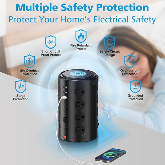 Surge Protector Power Strip,Desk Charging Station with 15W Wireless Charger, Multiple Outlets Charging Station with 16 AC Outlets & 5 USB (2 USB C) Port, for Home, Office, Dorm Room(10FT)