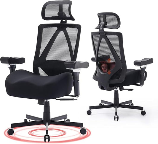 Big and Tall Office Chair 500lbs, Ergonomic Desk Chair with W Wide Thick Cushion, Executive Mesh Office Chair with Adjustable Headrest, Lumbar, 4D Armrest, Computer Task Chairs for Heavy People, Black