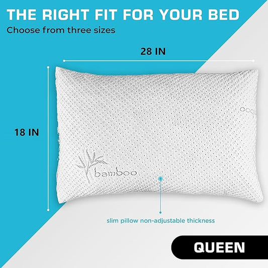 Xtreme Comforts Memory Foam Pillows Made in The USA - Queen Size, Slim Cooling Pillow for Sleeping on Side, Back & Stomach - Firm and Soft Bed Pillows