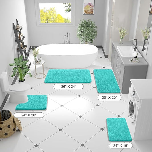 OLANLY Bathroom Rugs 47x24, Extra Soft Absorbent Chenille Bath Rugs, Rubber Backing Quick Dry, Machine Washable Bath Mats for Bathroom Floor, Tub and Shower, Home Decor Accessories, Teal