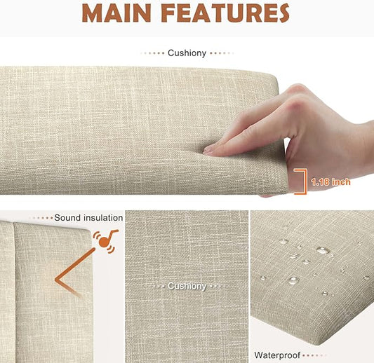 IFNOW Upholstered Wall Mounted Headboard, 3D Soundproof Wall Panels Peel and Stick for Queen Size, Reusable and Removable Tufted Bed Headboard in Beige (6 Panels, 10" x 24")