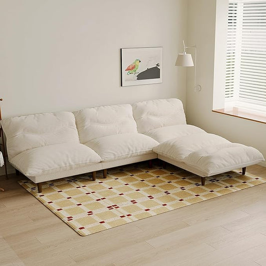 Futon Sofa Bed, 4 in 1 Multi-Functional Futon Couch with Adjustable Backrest, Convertible Sleeper Sofa Bed and Recliner Lounge, Loveseat for Living Room, Apartment, Office, 2 Sets, Beige