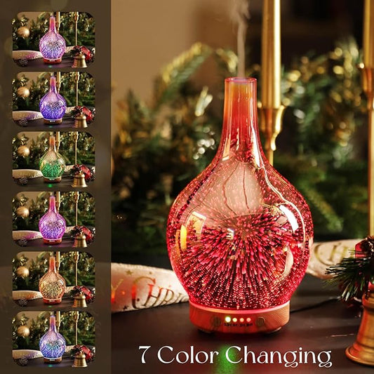 Porseme Rose Gold Essential Oil Diffuser 3D Glass Aromatherapy Ultrasonic Humidifier, Waterless Auto-Off, Timer Setting, BPA Free, Air Refresh for Home Hotel Yoga Leisure SPA Gift 150ml