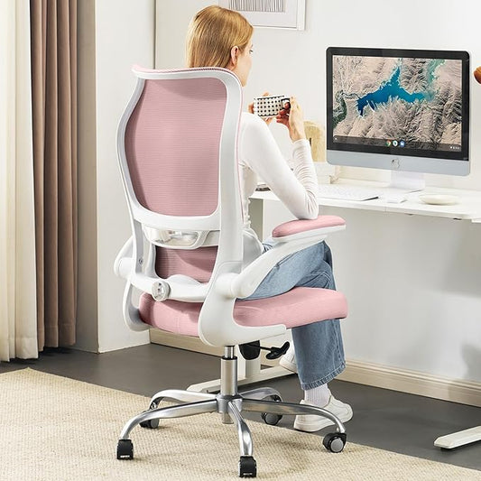 TRALT Ergonomic Office Chair - Desk Chair with Wave High Back Adjustable Lumbar Support Computer Chair - Gaming Chairs Mesh Backrest and PU Leather Seat (PIK)