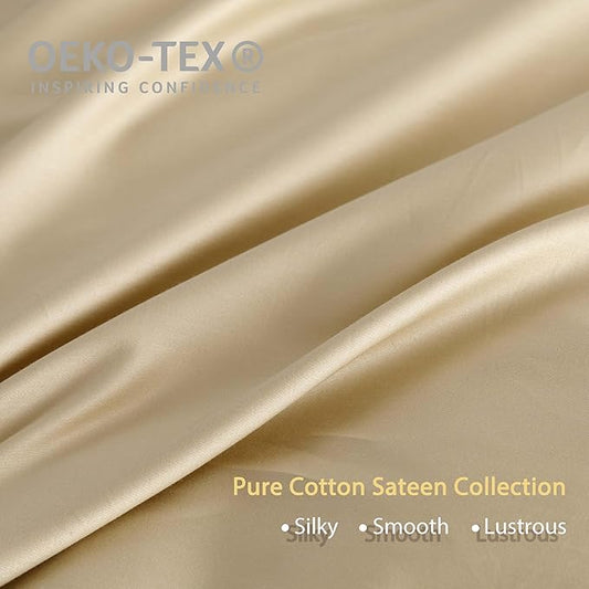HeimenAogo Egyptian Cotton Duvet Cover Twin/Twin XL Sateen Weave, Silky Soft and Breathable Bedding Set with Zipper Closure, Long Staple Cotton Bed Linen Cream 2Pcs