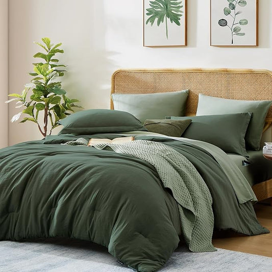 WRENSONGE King Comforter Set, 7 Pieces Deep Forest Soft Bed in a Bag King with Fitted Sheet, Flat Sheet, 2 Pillow Shams, and 2 Pillowcases- Warm Bedding Set for All Season