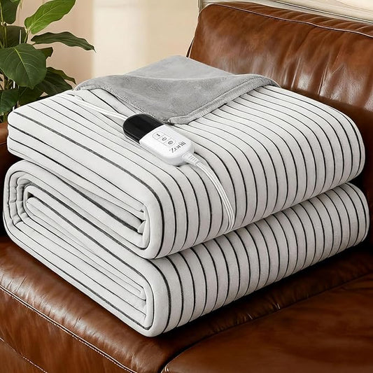 ZonLi 2-in-1 Weighted Heated Blanket for Back Pain, Heated Weighted Blankets (60”x80”,15lbs), 6 Heating Levels 1-10H Auto Off, Soft Ribbed Flannel Washable, Queen Size Chirstmas Gift for Family