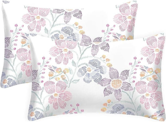 EXQ Home Satin Pillowcase for Hair and Skin Queen - Flower Silk Pillowcase 2 Pack 20x30 inches - Satin Pillow Cases Set of 2 with Envelope Closure
