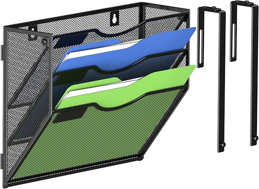 Kuntine.B Wall File Organizer (Black, 3 Tier & Hangers)