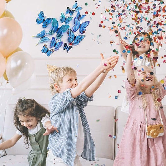 Butterfly Wall Decor 72 PCS, 3D Butterflies Stickers for Party Decorations with Magnets(Blue, 72)