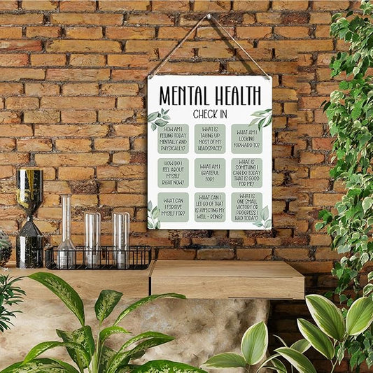 Mental Health Decor, Psychotherapy Sign Counselor Office Decor, Wall Art Wooden Hanging Plaque 10 x 8 Inch, for Office Bedroom Living Room Home, Anxiety...