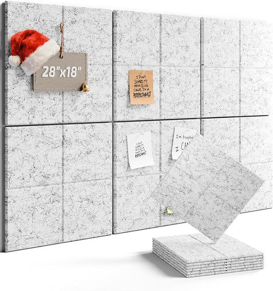 Felt Bulletin Board Tiles -28"x18" Cork Board Alternative for Office Decor, Push Pin Board Wall Organizer 6-Pack-Marble Gray