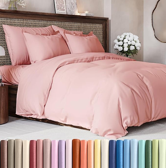 Duvet Cover Full Size Set - Extra Soft Full Size Duvet Cover 80 x 90 with 2 Pillow Shams - Hotel Luxury, Easy Care and Fade Free w/Zipper Closures & Ties - Comfy Breathable Bedding Set (Baby Pink)