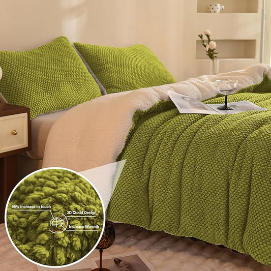 3D Jacquard Design Comforter Set, Ultra-Soft Warm Twin Size Sherpa Fur Plush 2-Pieces Sets Luxury Cozy Bedding with 1 Pillowcase (68"x90", White Grape)