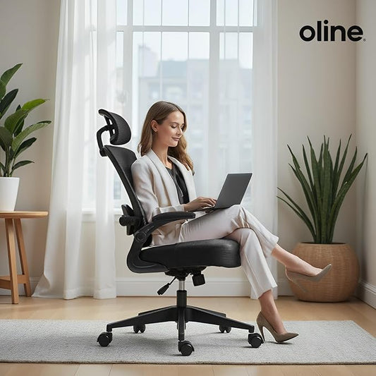 Oline ErgoAir Ergonomic Office Chair โ Adjustable Lumbar Support, Flip-Up Armrests, Mesh Computer Desk Chair, Swivel Rolling Executive Gaming Chair for Home & Office (Black)