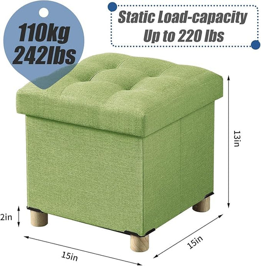 BRIAN & DANY 15 Inches Ottoman with Storage, Square Small Storage Ottoman Foot Rest with Legs, Ottomans Foot Stool for Dorm, Living Room, Entryway (Bright Green)