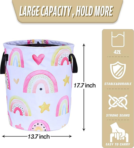 Colorful Rainbow Stars Laundry Basket Foldable Oxford Cloth Funny Tote Bag Laundry Hamper Clothes Storage Bucket Organizer For Bathroom/Laundry Storage/Bedroom 17.7x13.7 Inch
