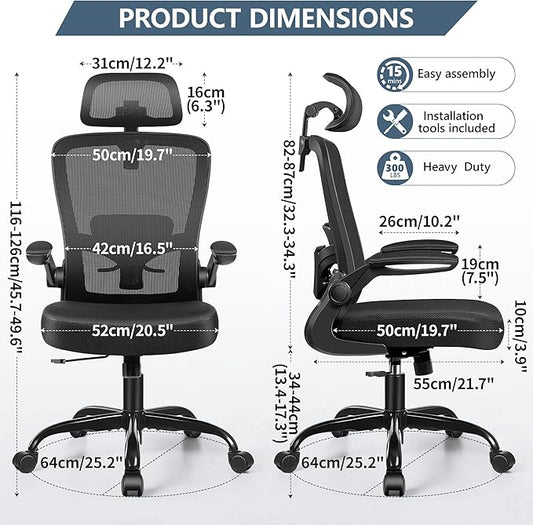 FelixKing Office Chair, Desk Chair with Soft Lumbar Support, Ergonomic Computer Chair with Headrest High Back Armrest, Adjustable Height Home Office Swivel Chair for Woman Man