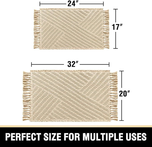 H.VERSAILTEX Waffle Bath Mat Super Absorbent Boho Bath Mat Non Slip Bath Rugs for Bathroom Floor Machine Washable Dry Fast Bathroom Rugs with Tassels (20 x 32 Plus 17 x 24 Inches, Sand)