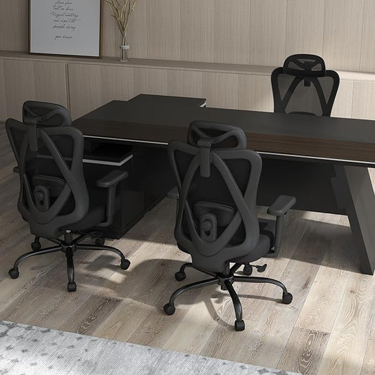 AnyGod Office Chair Ergonomic Desk Chair,Adjustable Headrest Lumbar Support,300lbs Wide Seat Big and Tall with 3D Armrests, Comfy for Computer Work, Study, Home Office (Black)