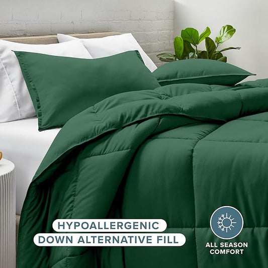Bare Home Comforter Set - Queen Size - Ultra-Soft - Goose Down Alternative - Premium 1800 Series - All Season Warmth (Queen, Forest Green)