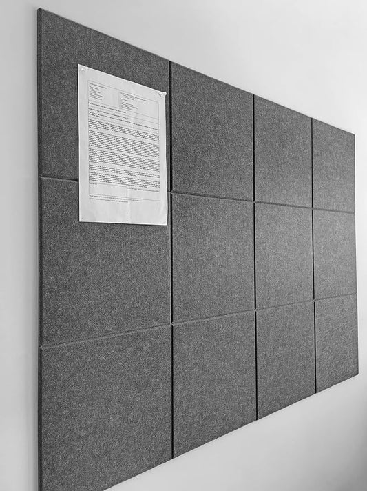 Felt Wall Tiles | Large Cork Board Alternative | Aesthetic Felt Bulletin Board for Office, Home & Classroom | Large Cork Boards for Walls Pinboard (12-Pack) | Gray