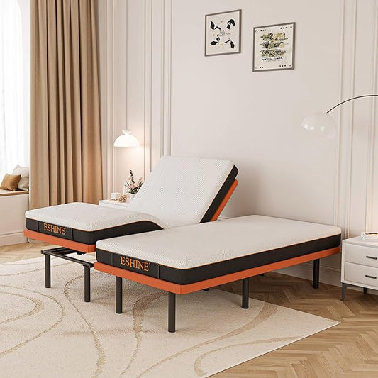 Split King Adjustable Bed Frame with Mattress - 8 Inch Gel Memory Foam Mattress(Medium-firm), Bluetooth APP Control, Wireless Remote, Zero Gravity, Anti Snore, Head and Foot Incline, 2000 Series