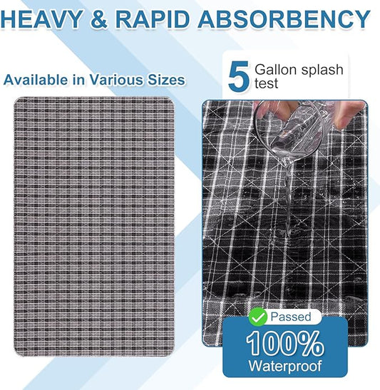 OUTCREATOR® Washable Bed Pads 34" x 76" (Pack of 2), Incontinence Mattress Protector, Anti-Slip Waterproof Underpads for Adults Kids Elderly Pets, Absorbency & Reusable Bedwetting Pads (Black Plaid)