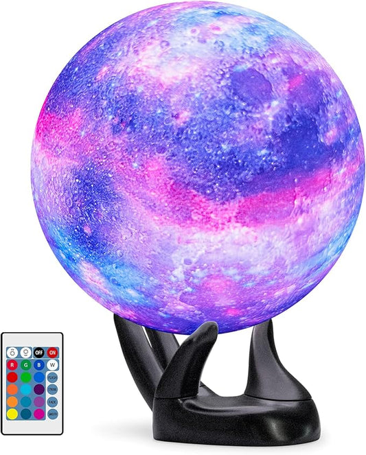 BRIGHTWORLD 7.1inch Galaxy Lamp 16 Colors Moon Lamp 3D Printing, Remote & Touch Control USB Rechargeable, Birthday Gifts for Women Room Decor Aesthetic(Black Hand Base)