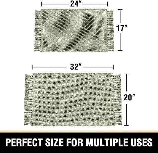 H.VERSAILTEX Waffle Bath Mat Super Absorbent Boho Bath Mat Non Slip Bath Rugs for Bathroom Floor Machine Washable Dry Fast Bathroom Rugs with Tassels (20 x 32 Plus 17 x 24 Inches, Sage)