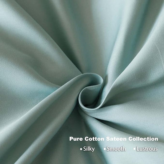 HeimenAogo Egyptian Cotton Duvet Cover King Size Sateen Weave, Silky Soft and Breathable Bedding Set with Zipper Closure, Long Staple Cotton Bed Linen Skylight Blue 3Pcs (104"×90")