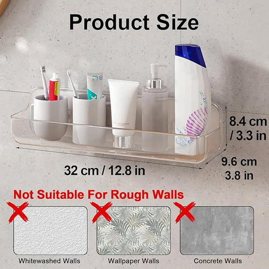 Diesisa Acrylic Wall Mounted Shower Caddy, Clear, Large Size 12.8L x 4" W x 3.3" H, Acrylic Shelf, No Drilling Walls Adhesive Shelf, Bathroom Shelves with Self Adhesive Tape for Bathroom, Kitchen