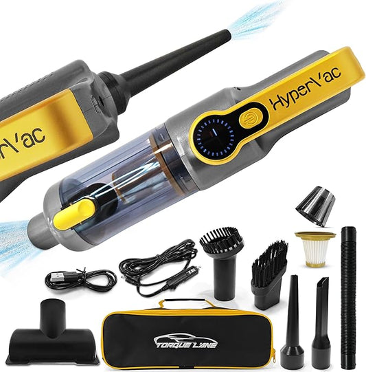HyperVac 2-in-1 Handheld Portable Car Vacuum Cleaner & Blower, 18500Pa Suction, Corded/Cordless Air Duster with LED Light, Flexible Hoses, USB-C Fast Charge – Ideal for Home, Office & Pets(2025 Model)