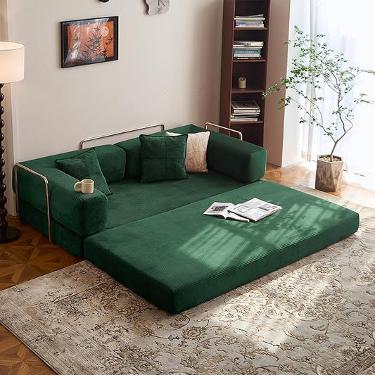 78.8" Convertible Sofa Bed -Compression Sofa with Corduroy Fabric - with Armrests and Backrest - Modular Sectional for Living Room, Bedroom, Studio - Compression Sofa in Box (Dark Green)