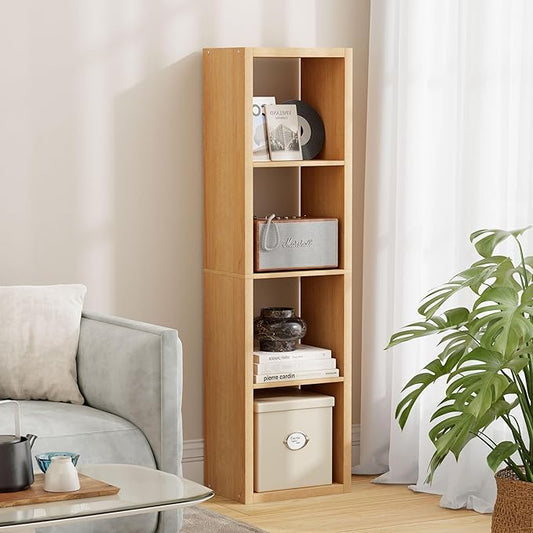 4 Cube Storage Organizer Single Row, Cube Shelf with Heavy-Duty Thick Boards, 13.31"L x 9.37"W x 48.82"H, Smooth Easy-Clean Panels, Simple Assembly, for Living Room Bedroom Office, Natural-Oak
