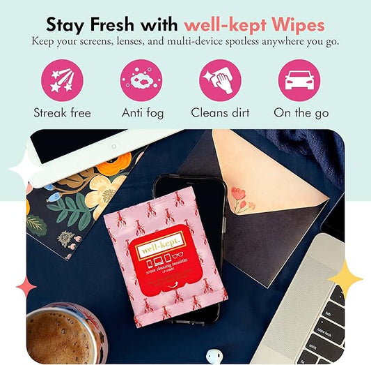 Well-Kept Tech & Lens Wipes - Eyeglass, Screen & Phone Cleaning, Multi-Surface, Lint-Free, Pre Moistened, Streak-Free & Non Scratching - Lobsterfest, 12 Pack (180 Count)