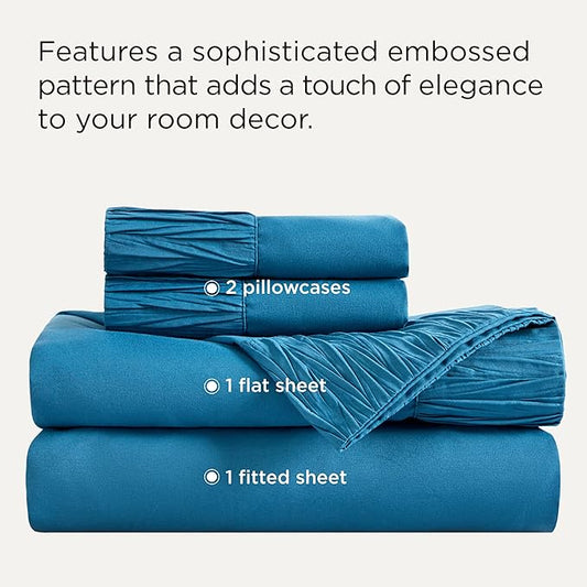 Bedsure King Size Sheets Set - 4 Pieces Soft King Sheets - Breathable & Cooling - Hotel Luxury - Easy Care Polyester Microfiber Bedding for Women, Men, Teal Blue