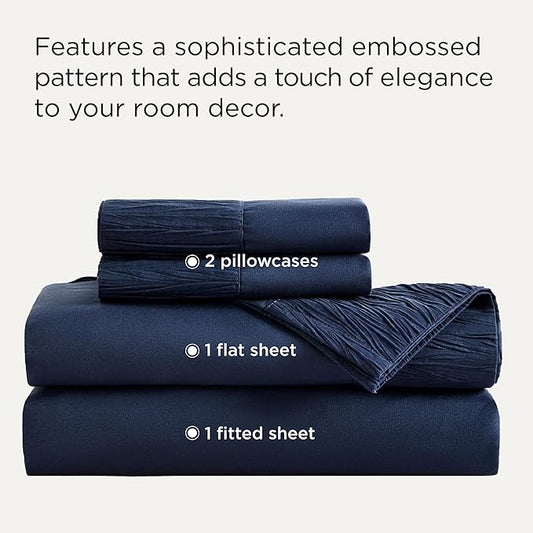 Bedsure Full Size Bed Sheets - 4 Pieces Soft Full Sheet Set - Breathable & Cooling - Hotel Luxury - Easy Care Polyester Microfiber Bedding for Women, Men, Navy
