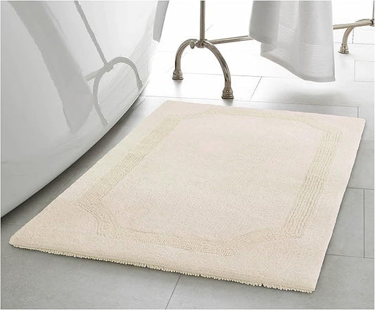 Laura Ashley - Reversible Cotton Bath Mat, Premium Bathroom Décor, Machine Washable Bathroom Rug, Highly Absorbent, 21"x34", Ivory