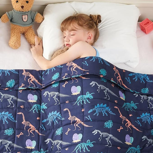 yescool Dinosaur Weighted Blanket 10 Pounds Cooling Weighted Lap Blanket, Navy Heavy Blankets for Sleeping, Weighted Throw Blankets Gift for 80-110lbs, 40" x60