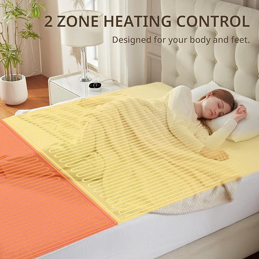 Bwarm Multizone Heated Mattress Pad Twin XL, Electric Mattress Pad Sherpa Fleece Bed Warmer with 9 Heat Settings, 1-12 Hours Auto Off Deep Pocket, Machine Washable, Wave White Twin XL 39" x 80"