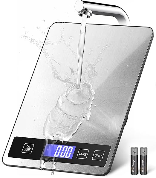 Food Scale - 15kg/33lb Digital Kitchen Scale with Full-View LCD Display, Grams and Ounces, Easy Clean Stainless Steel, 6 Units with Tare Function, Precise for Baking, Cooking & Meal Prep, Black