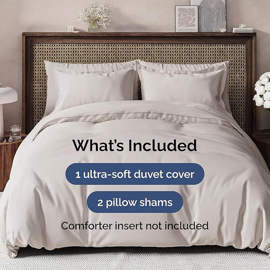 Duvet Cover Queen Size Set - Extra Soft Queen Size Duvet Cover 90 x 90 with 2 Pillow Shams - Hotel Luxury Easy Care and Fade Free w/Zipper Closures & Ties - Comfy Breathable Bedding Set (Light Grey)
