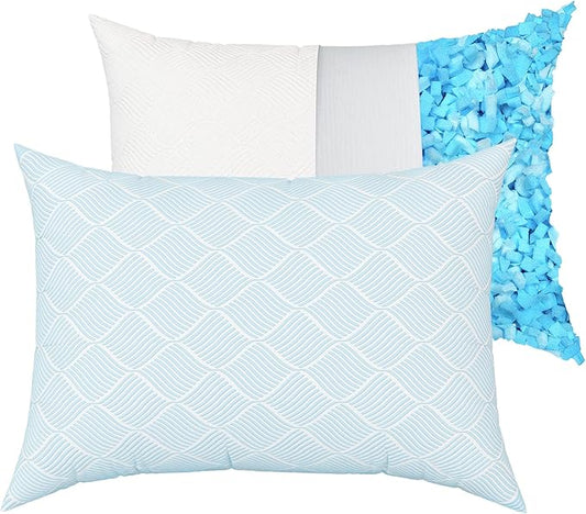 pillosophy Original Memory Foam Pillow • Adjustable Height • Premium Shredded Memory Foam Fill • for Back, Side, Stomach Sleepers (Queen Size, 1-Pack)