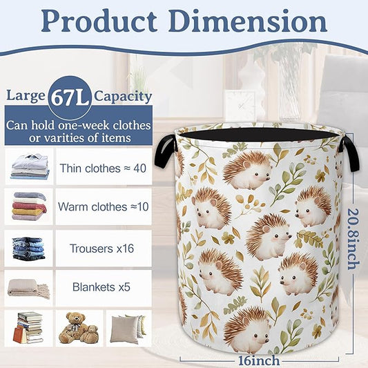 Cute Hedgehog Laundry Basket,Oxford Cloth Laundry Hamper With Handle Foldable Portable Clothes Storage Basket for Laundry Room/Bedroom/Bathroom 20.8"x16"