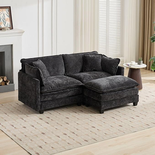 SoarFlash Chenille Sectional Sofa Ottoman,Black