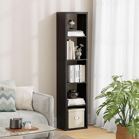 5 Cube Storage Organizer Single Row, Cube Shelf with Heavy-Duty Thick Boards, 13.31" L x 9.37" W x 60.55" H, Smooth Easy-Clean Panels, Simple Assembly, for Living Room Bedroom Office, Black