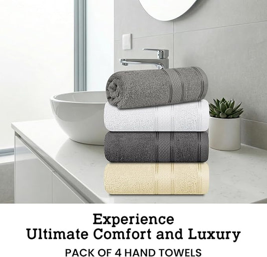 Casa Lino 100% Cotton Hand Towels for Bathroom - Soft, Highly Absorbent & Quick Dry Kitchen Towels - Gym Towel Set - Travel Towel Set - 24" x 16" - Pack of 4 - (Multicolor I)