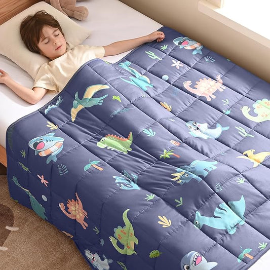 anfie Weighted Blanket Kids(40"x60" 10lbs) Weighted Blanket Cooling Blanket for Sleeping,Throw Size Breathable Blanket with Premium Glass Bead(Dinosaur Shark)