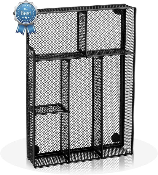 Desk Drawer Organizer, Office Drawer Divider Organizer Tray with 6 Compartments, Metal Mesh Desktop Organization and Accessories for Stationery Makeup Kitchen Toolroom School &Office, 12.6x8.27x1.6 in